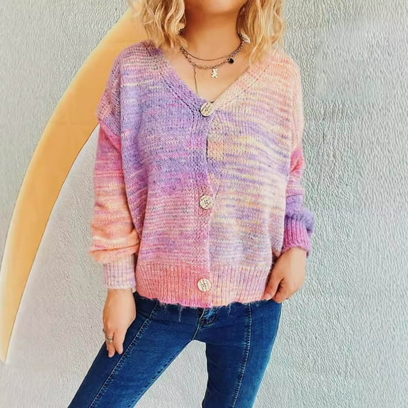 Gift for Girls Ofreoo Womens Knitted Cardigan Sweater Jacket V-neck Sweater Fall Clothes for Women 2024