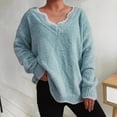thumbnail image 1 of Gift for Girls Ofreoo Womens Solid Color Thick Loose Knitted Sweater V-neck Sweater Fall Clothes for Women 2024, 1 of 1