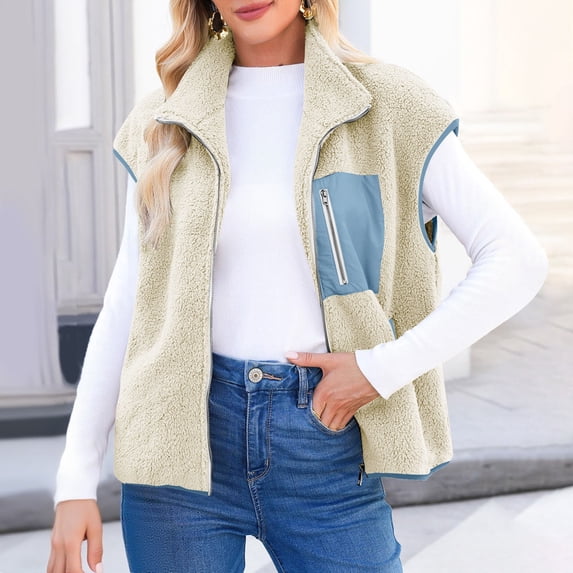 Gift for Girls Women's Winter Coats Womens Fall Winter Sleeveless Coat Zip Up Warm Jackets Outerwear With Pockets Blue XXL