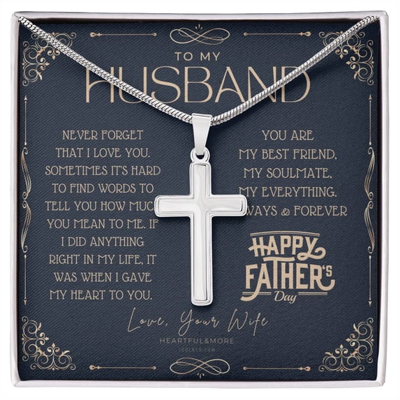Gift for Husband on Father’s Day, Wife to Husband Gift, Husband Necklace from Wife, Cross Necklace - Artisan Cross Necklace - Gift Box & Message Card