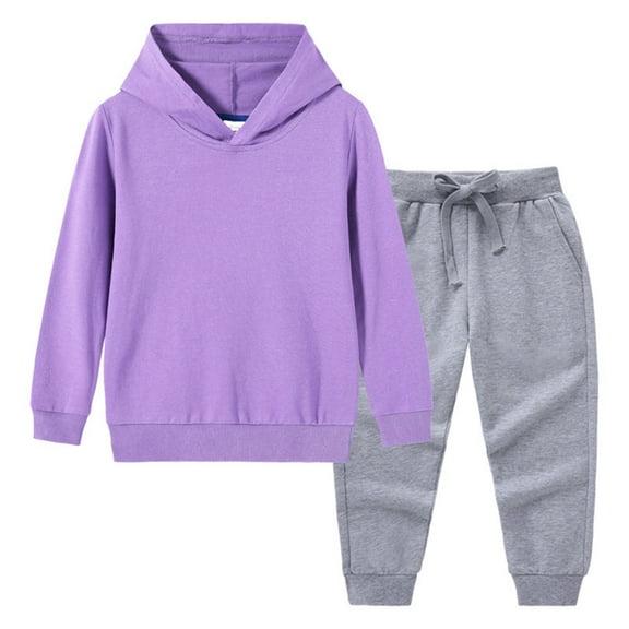 Gift for Kids Toddler Kids Boys Girls Fashion Cute Solid Color Soft Long Sleeve Top Pants Hoodie Sweatpants Suit Purple 4 Years