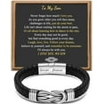 thumbnail image 1 of Gift for Men Black Braided Leather Infinity Bracelet Forever Linked Together Stainless Steel Engraved with Love You Forever Jewelry 7.5|8.5|9 Inches, 1 of 5