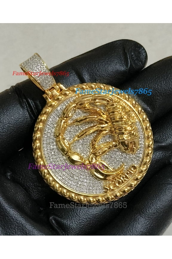 Gift for Men and Women 925 Silver with 14K Yellow Gold Plated Lucky Charm Moissanite Pendant 'Scorpio' Horoscope Zodiac Astrological Sign