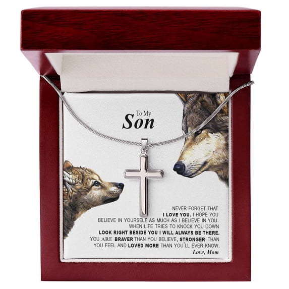 Gift for Son - Artisan Cross Necklace - Gift Box & Message Card