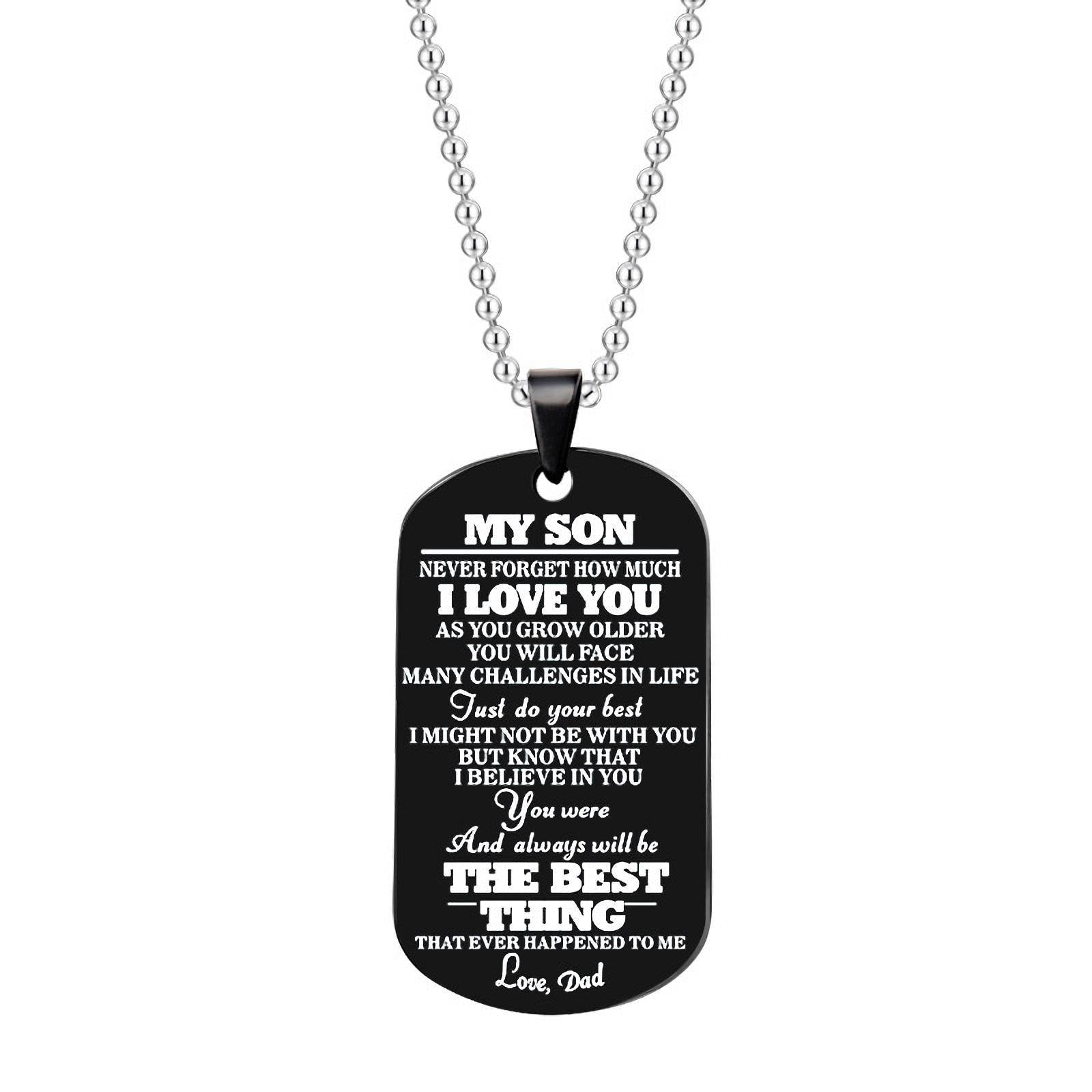 Gift for Son From Dad My Son I Love You Dog Tag Letter Pendant Necklace for Men