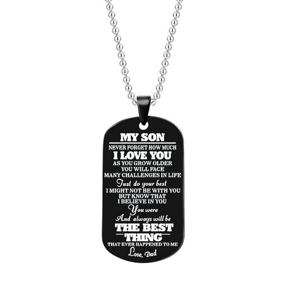 Gift for Son From Dad My Son I Love You Dog Tag Letter Pendant Necklace for Men