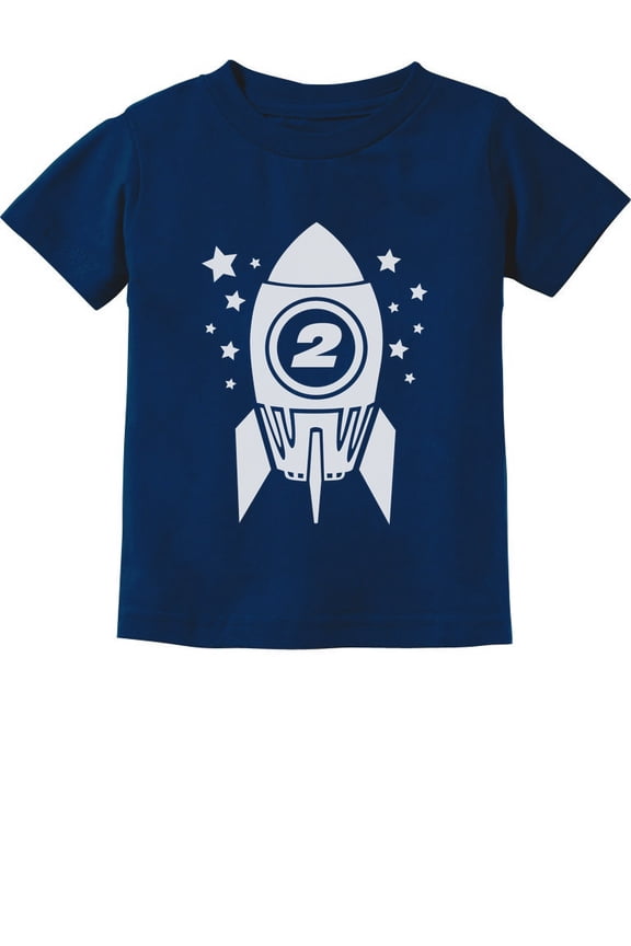Gift for Two Year Old - 2nd Birthday Space Rocket Toddler/Infant Kids T-Shirt 2T Navy
