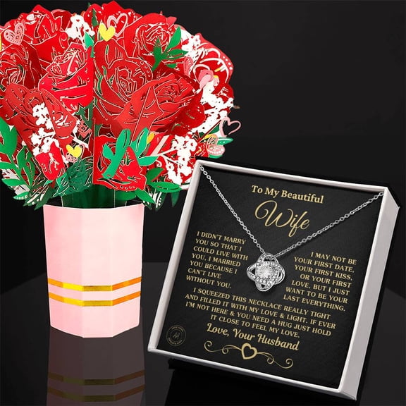 Gift for Wife "I Can't Live Without You" Love Knot Necklace With Sweetest Devotion Flower Bouquet