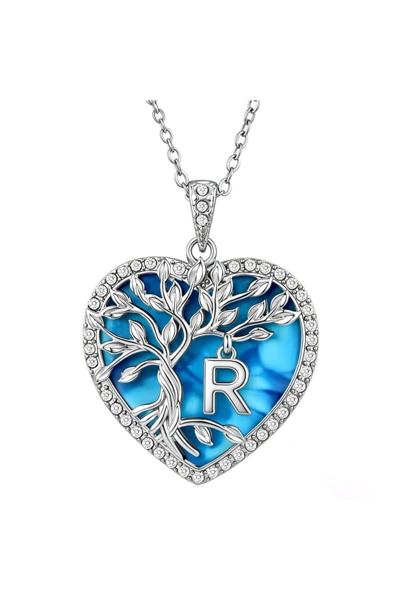 Heart Pendant Necklace for Women ，with Initial Letter Tree Shaped Charm Jewelry, Christmas Birthday Anniversary Jewelry Gift