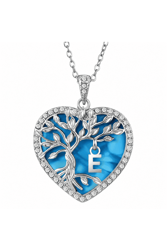 Heart Pendant Necklace for Women ,with Initial Letter Tree Shaped Charm Jewelry, Christmas Birthday Anniversary Jewelry Gift