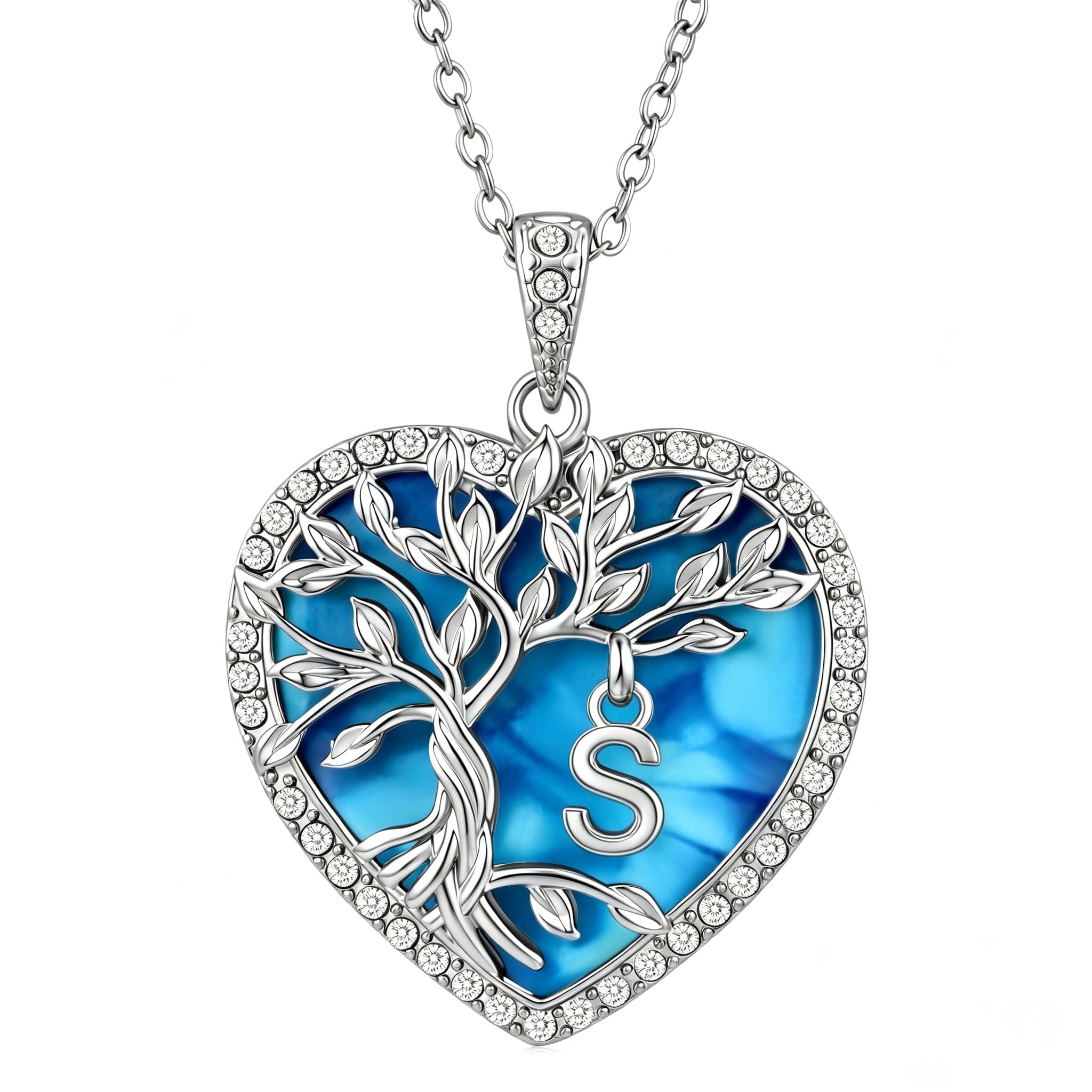 Heart Pendant Necklace for Women ，with Initial Letter Tree Shaped Charm Jewelry, Christmas Birthday Anniversary Jewelry Gift