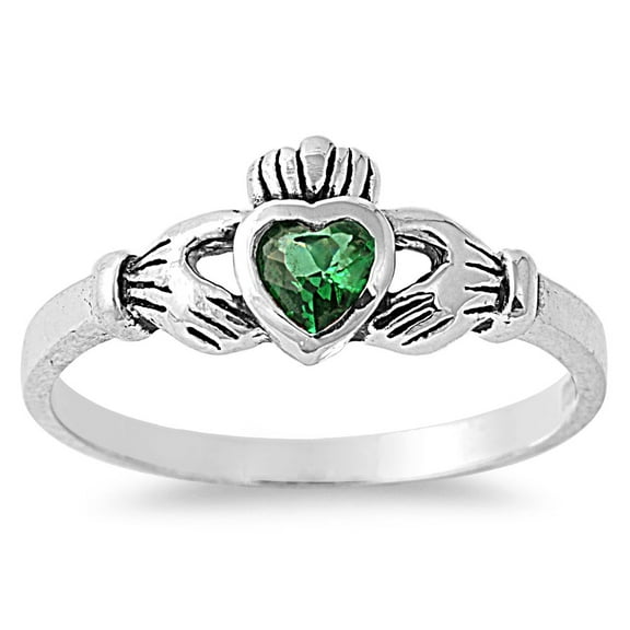 Gift of the Claddagh Simulated Emerald Cubic Zirconia Ring Sterling Silver 925