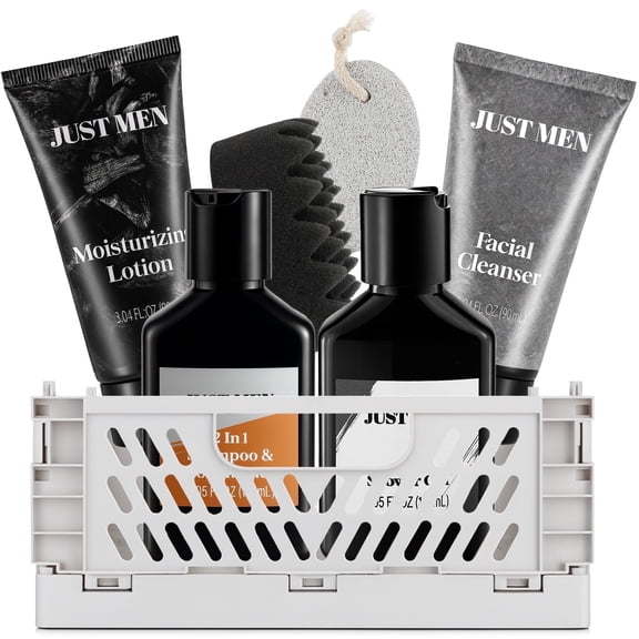 Bath Gift Sets for Men, 7 Pcs Spa & Shower Basket with Body Wash, Birthday Holiday Valentines Day Grooming Gifts for Him