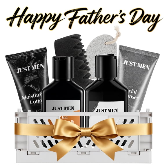 Bath Gift Sets for Men, 7 Pcs Spa & Shower Basket with Body Wash, Birthday Holiday Fathers Day Grooming Gifts for Dad, Him