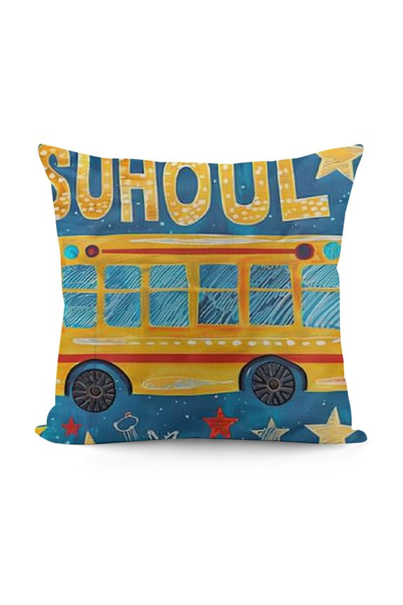 Gift to Children School Season Back to School Bus Happy School Year CottenSquar Throw Pillow Covers Pillow Case Bedroom Porch Decorative