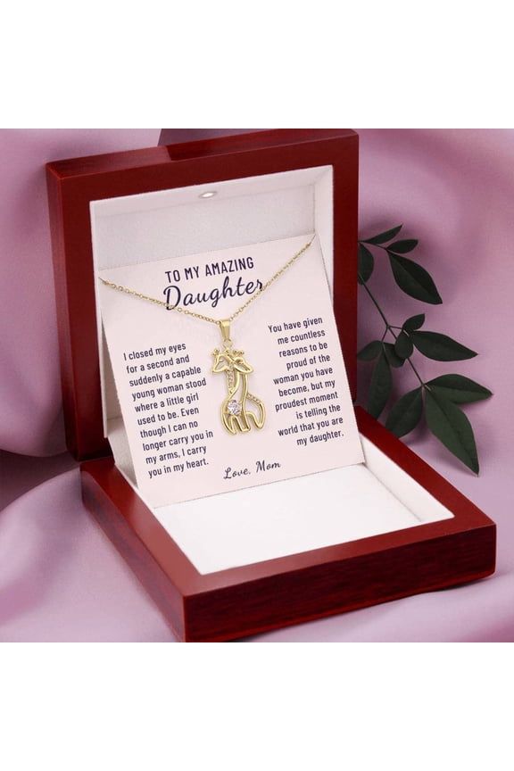 Gift to Daughter, I Carry You in my Heart From Mom, Giraffe Necklace