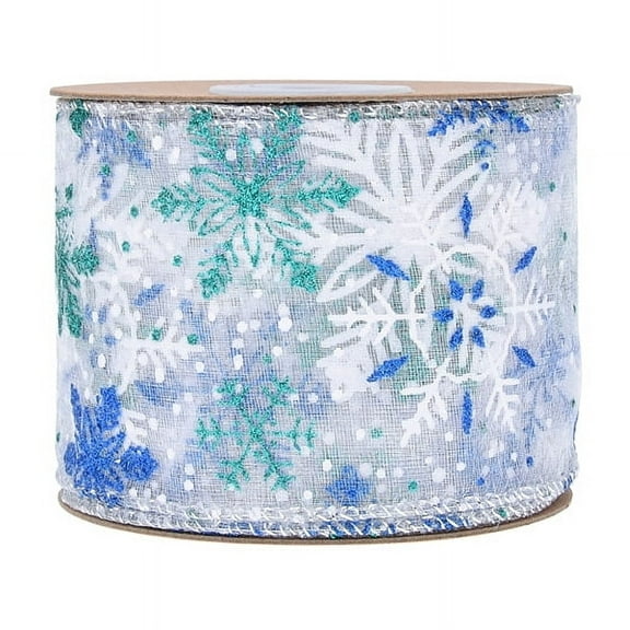 Gift wrap ribbons, 10 Yards Organza Ribbon Snowflake Wired Sheer Glitter Ribbon Christmas Wired Ribbon Snowflake Organza Sheer Glitter Ribbon for Xmas Tree, Wreath, Party Decoration, Gift Wrapp.blue