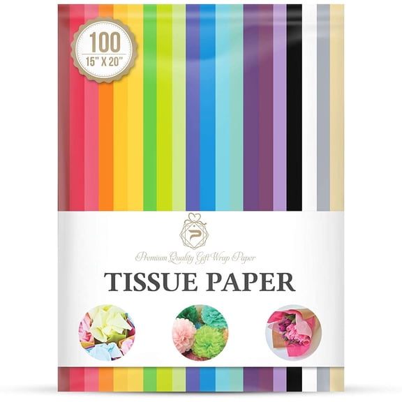 Gift wrapping tissue paper (100 sheets) 20 mixed colors, gift bags, packaging, flowers, birthdays, holidays, Christmas, Halloween, and crafts