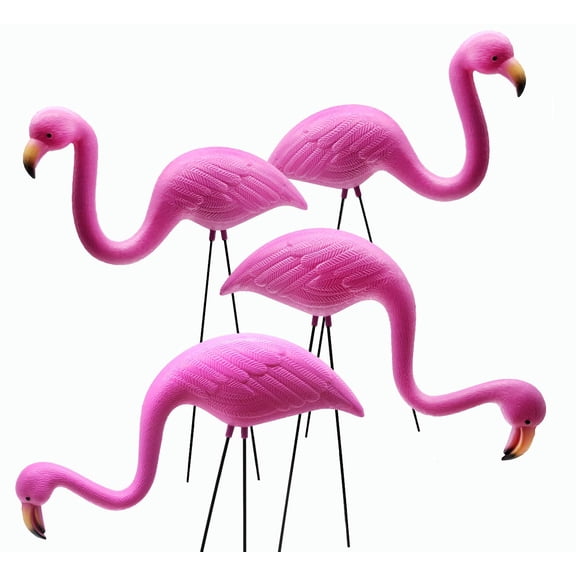 GiftExpress Set of 4, Small Pink Flamingo Yard Ornament/Mini Lawn Flamingo Ornaments: Each Flamingo Measure 8" - 10.5" & Each Sits on 12" Metal Legs