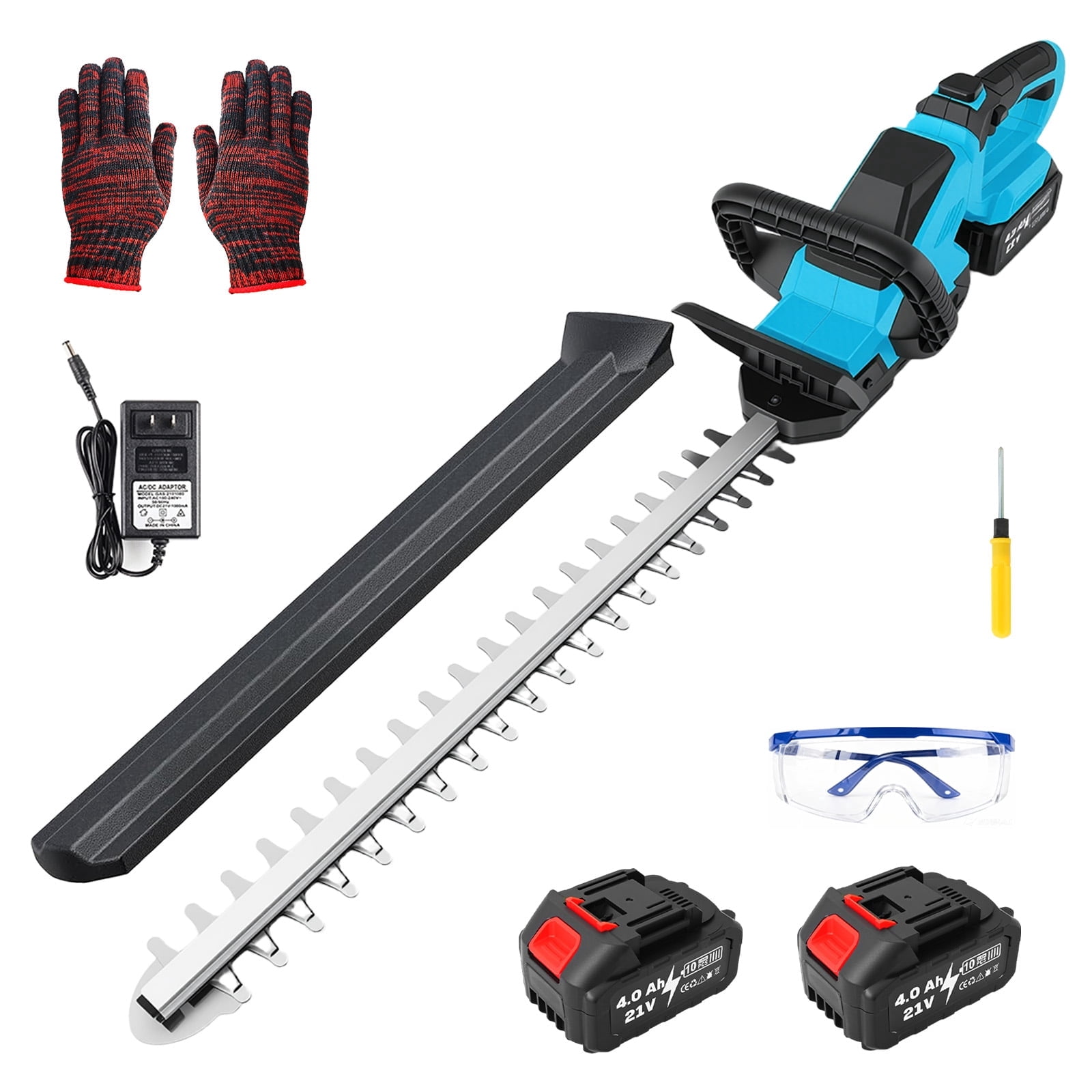 GiftGalore 21V Cordless Hedge Trimmer, 2-in-1 Hedge & Shrub Shear with 21-Inch 180° Rotating Head, 2×4.0Ah Lithium Battery & Charger Included, 120Min Runtime, Blue