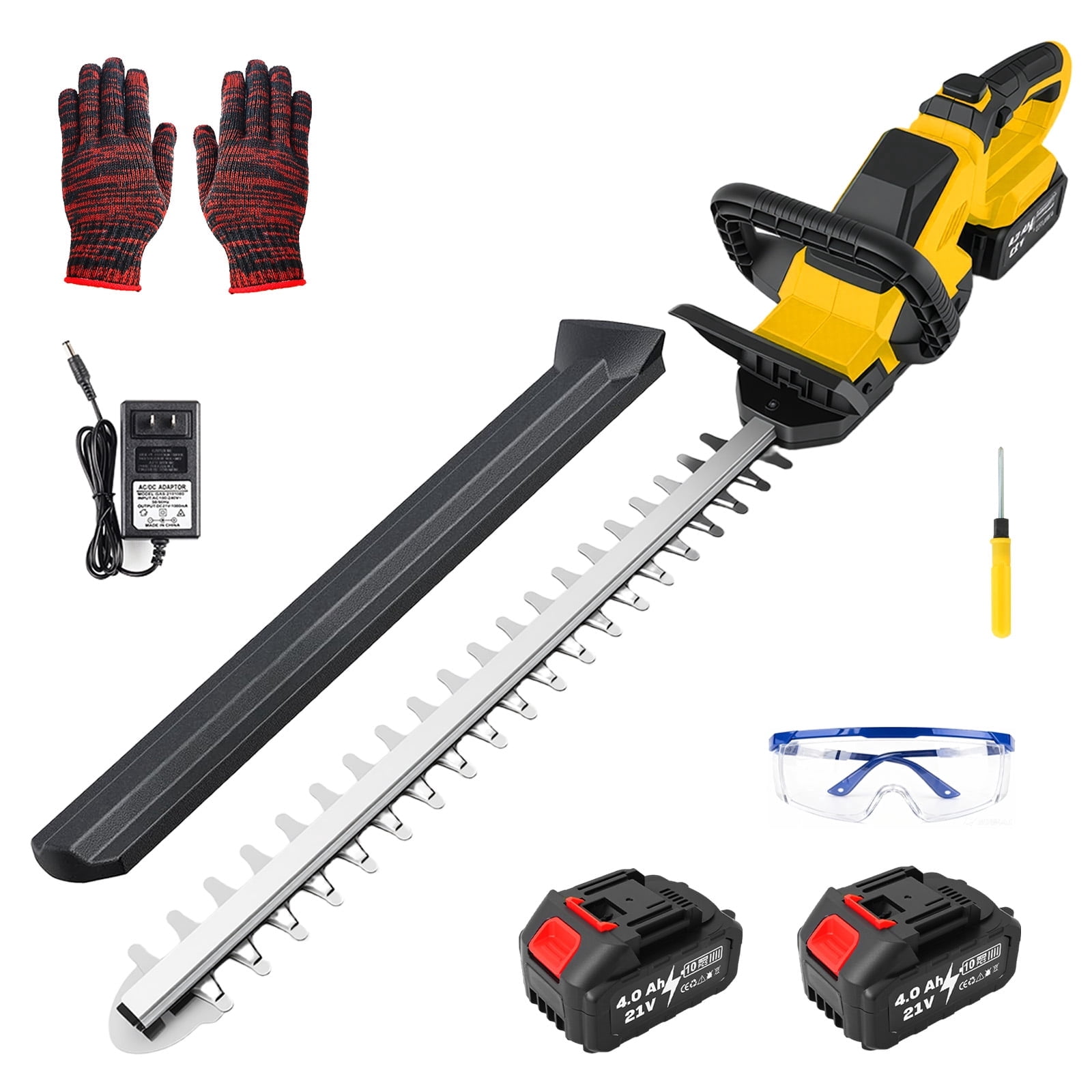 GiftGalore 21V Cordless Hedge Trimmer, 2-in-1 Hedge & Shrub Shear with 21-Inch 180° Rotating Head, 2×4.0Ah Lithium Battery & Charger Included, 120Min Runtime, Yellow
