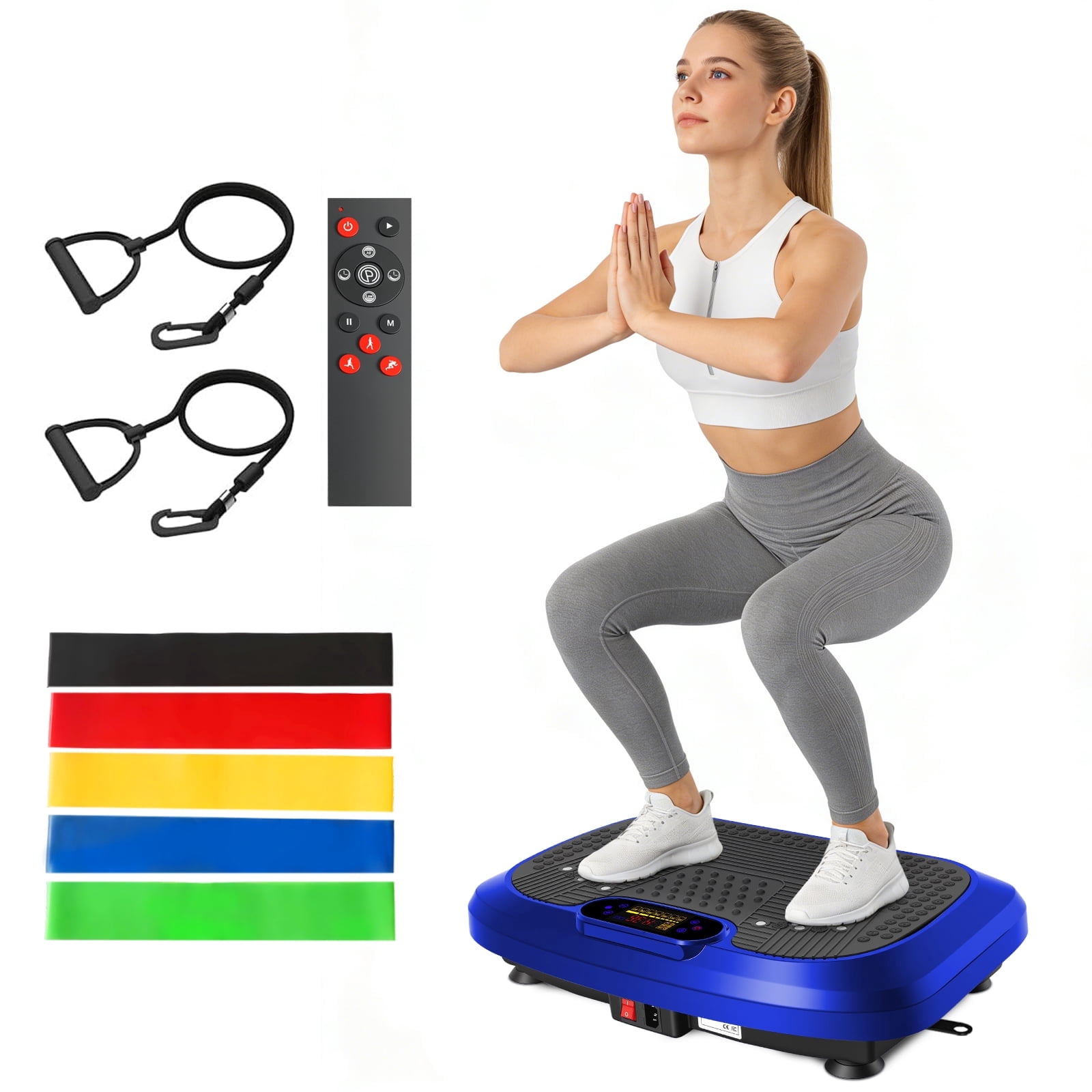 Vibration Plate Exercise Machine, 200 Speed Levels 450 lbs Capacity Fitness Platform, 10 Preset Modes with Resistance Bands and Remote, Blue