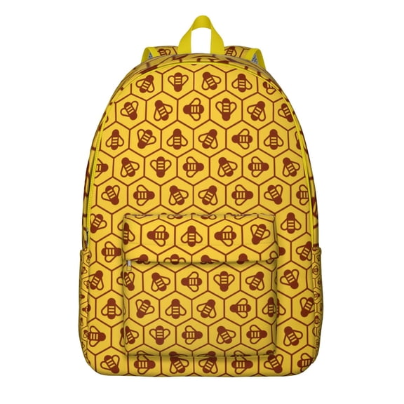 Giftable Cute Bee Backpack, Honeycomb Print Laptop Bookbag with Bumble Bee Design and Multi-Pocket Storage for Bee Lovers