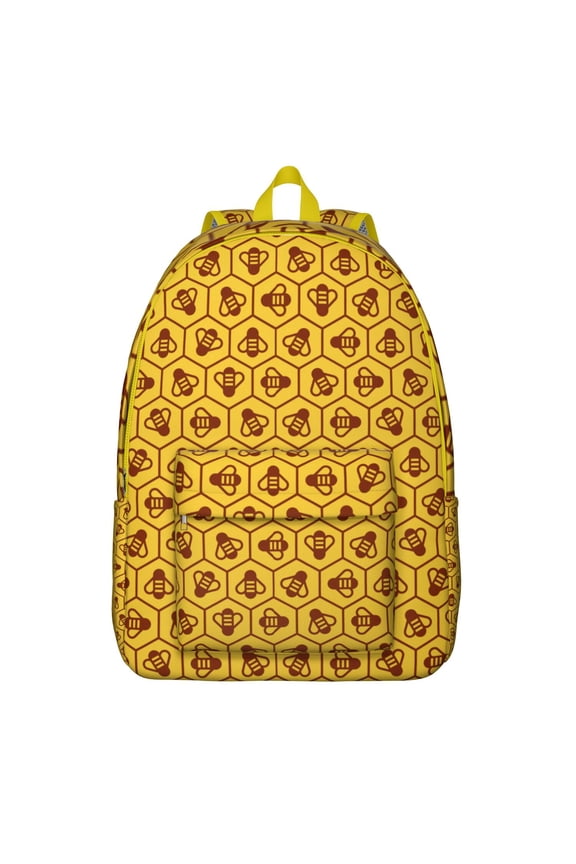 Giftable Cute Bee Backpack, Honeycomb Print Laptop Bookbag with Bumble Bee Design and Multi-Pocket Storage for Bee Lovers