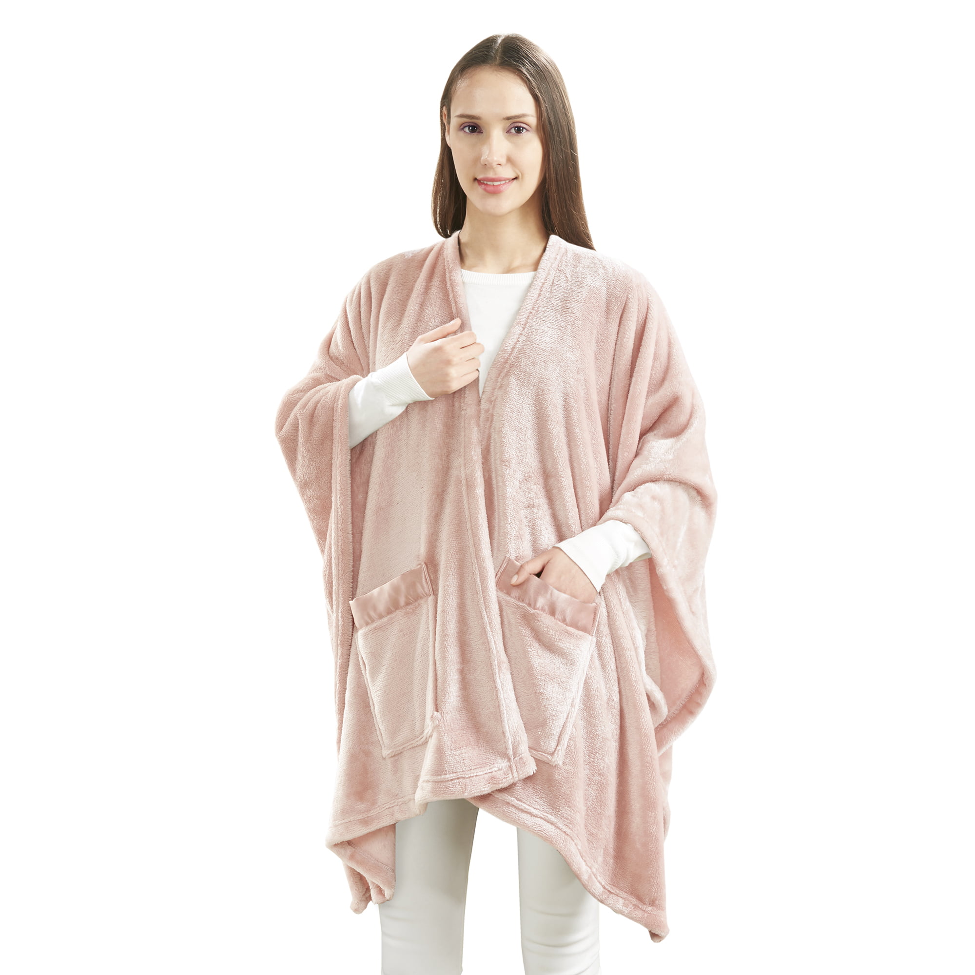 PAVILIA Angel Wrap Hooded Blanket, Wearable Blanket Women, Cozy Poncho Wrap  Throw for Adult, Plush Soft Sherpa Fleece Cape Shawl with Pockets Hood,  Gift for Wife Mother, Light Pink : : Home
