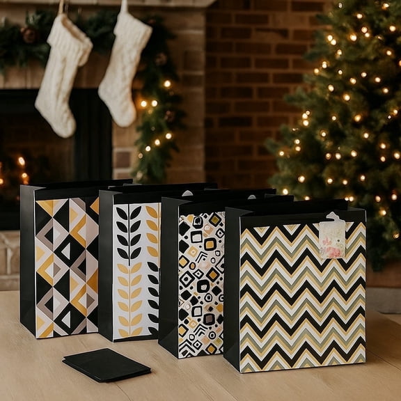 Giftcovery Black & Gold Foil Paper Bags – Shopping Gift Bags, Goodies Bag , Party Favor Bags for Birthday Wedding