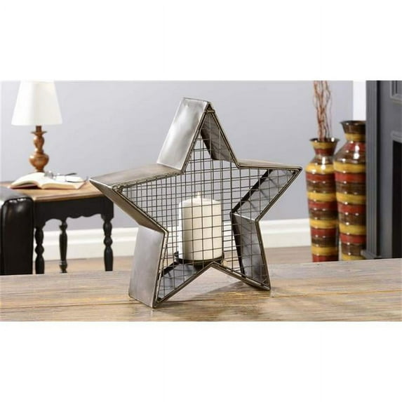 Giftcraft 85319 14. 8 x 4 x 14. 3 inch Iron Star Design Pillar Candle Holder, Black