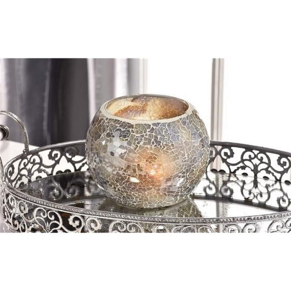 Giftcraft 85680 5. 9 x 5. 9 x 4. 5 inch Mosaic Glass Tealight Candle Holder, Brown, Grey & Tan - Pack of 2