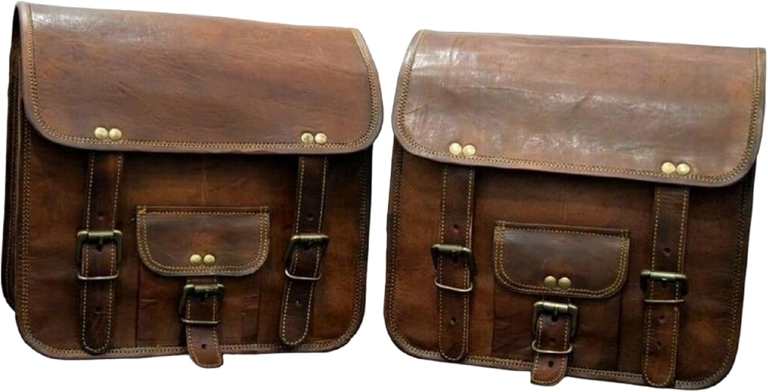 Saddlebags 2 Bag Brown Leather Side Motorcycle Side Pouch Saddle - Foto 8