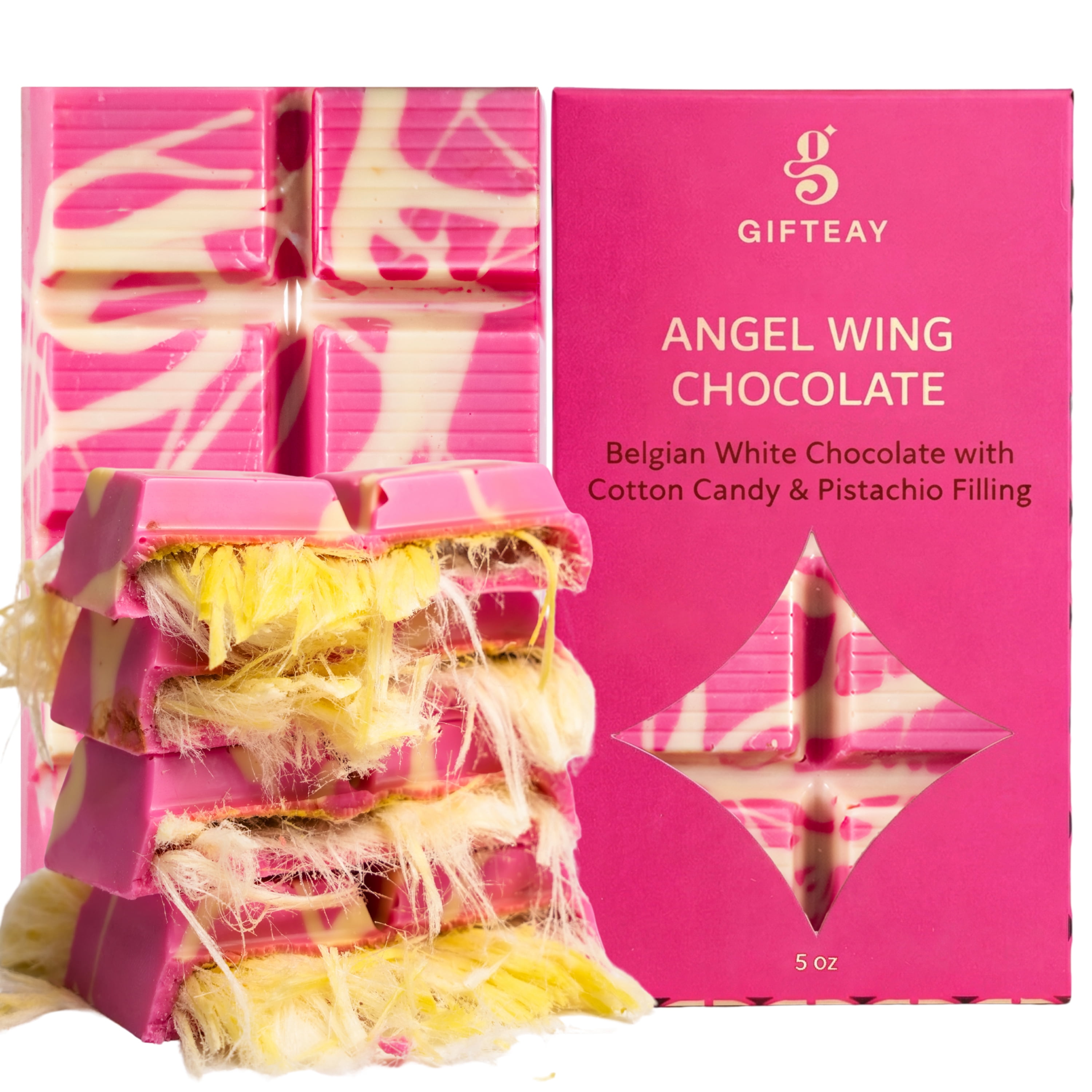 Gifteay Angel Hair Chocolate, Belgian Chocolate Bar with Turkish Cotton Candy & Pistachio Filling, Premium Artisan Dessert Gift – 3.5 oz (140g) | White Chocolate