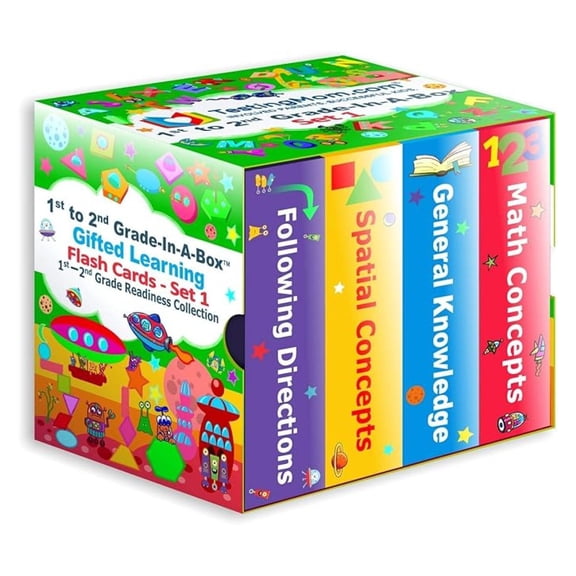 Gifted Learning Flash Cards Bundle - Educational Flash Cards for 6-8 Years - Knowledge, Spatial Concepts, Following Directions and Math Flash Cards for Grade 1-2 CogAT, OLSAT, NNAT
