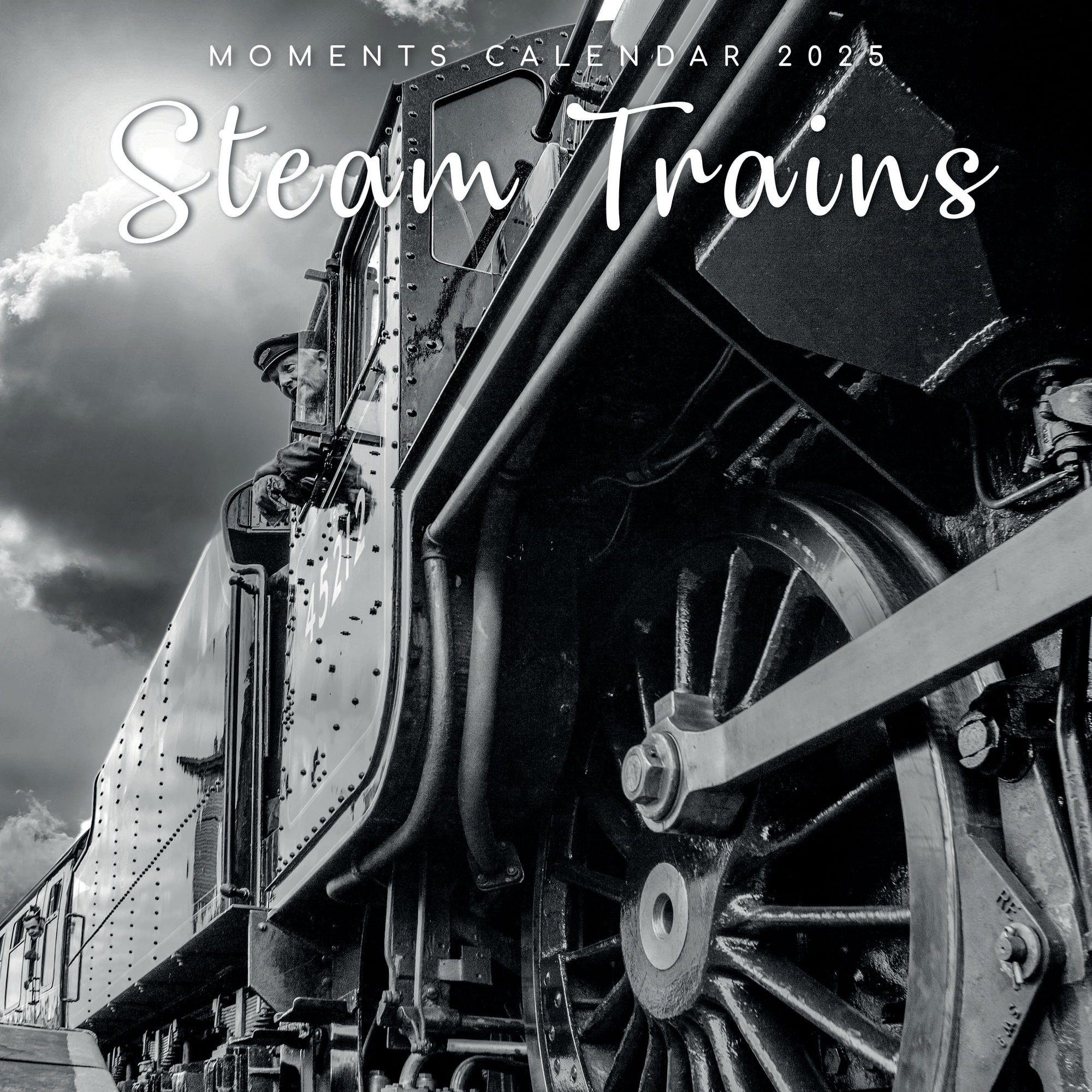 The Gifted Stationary 2025 Square Wall Calendar, Steam Trains, 16-Month Black and White Photos Theme Hanging Calendar with 180 Reminder Stickers, Month Planner for Home, or Creative Spaces, 12x12 In