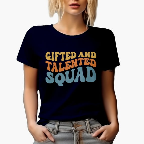 Gifted and Talented Squad, Talents & Gifts Themed, Groovy Retro Wavy Text Merch Gift, Navy Blue T-Shirt, 3XL