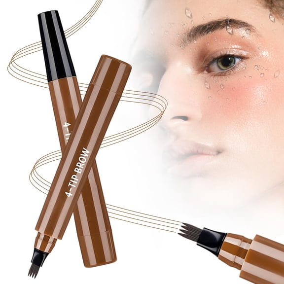 Giftesty 4-Fork Tip Eyebrow Pen Light Dark Brown, Waterproof Long-lasting Smudge-proof, Natural Wild Brows for Women