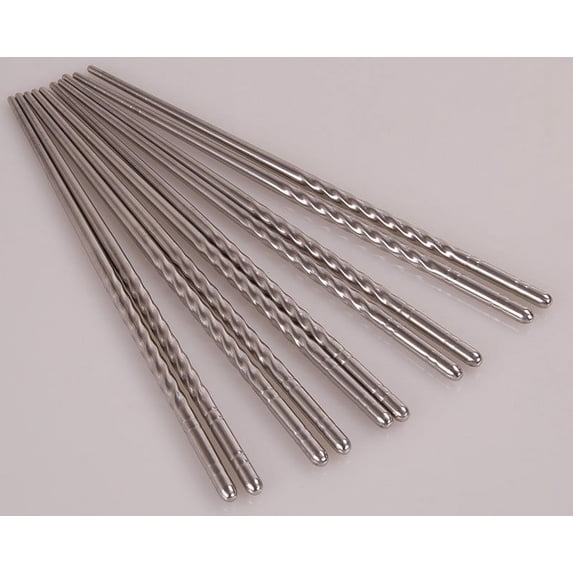 Giftesty 5 Pairs 22cm Stainless Steel Threaded Chopsticks Reusable Dishwasher Safe for Chinese Korean Dining Cuisine