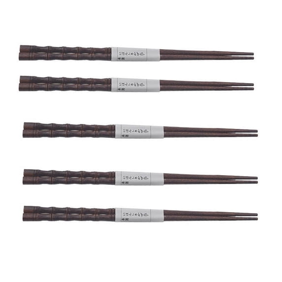 Giftesty 5 pairs 9.4in Natural Reusable Non‑Slip Wood Chopsticks Hand-carved Intricate Marks for Daily Dining Gift Kitchen