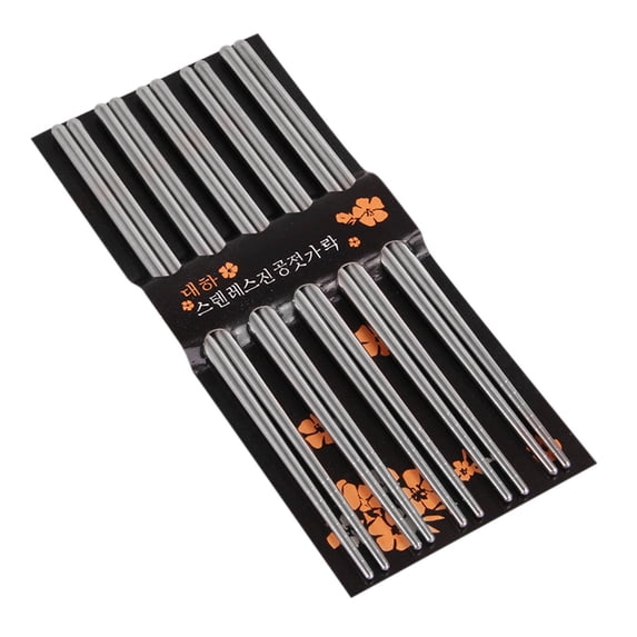 Giftesty 5pcs Stainless Steel Chopsticks Set 22cm Reusable Lightweight Chopsticks for Asian Daily Dining Restaurants