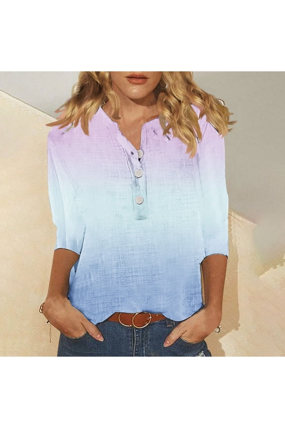 Blouses for Women Dressy Casual 2024 Women's Casual Fashion Print Button-up Seven-quarter Sleeve Top