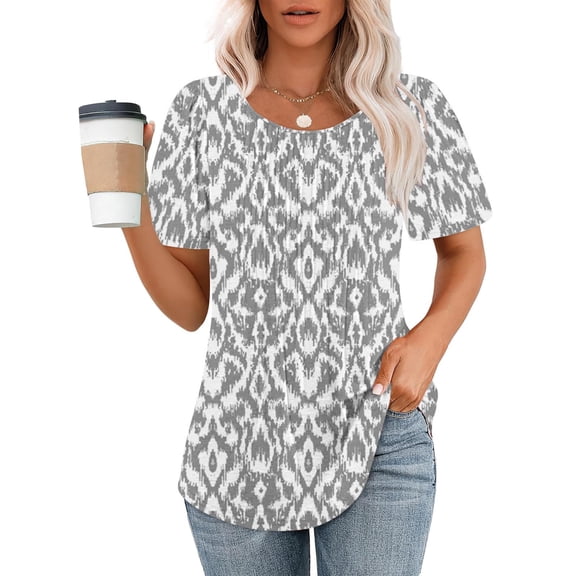 Giftesty Blouses for Women Dressy Casual Fashionable Women's Casual Short Sleeved Loose Round Neck Printed Top