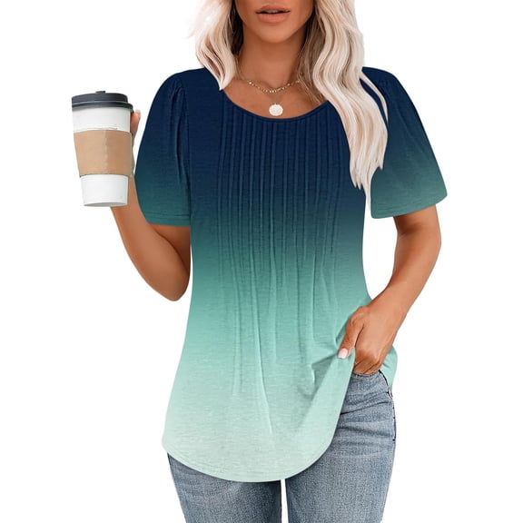 Giftesty Blouses for Women Dressy Casual Fashionable Women's Casual Short Sleeved Loose Round Neck Printed Top