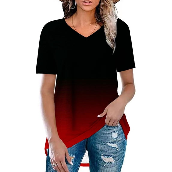 Giftesty Blouses for Women Dressy Casual Fashionable Women's Summer Printing V Neck T-shirt Short Sleeved Casual Tops