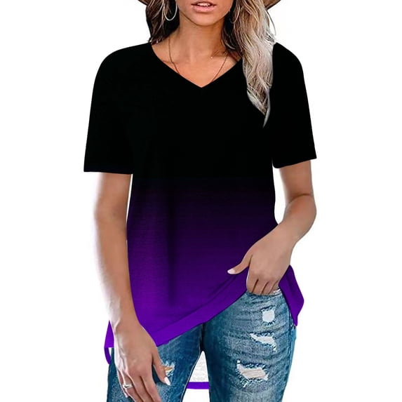 Giftesty Blouses for Women Dressy Casual Fashionable Women's Summer Printing V Neck T-shirt Short Sleeved Casual Tops