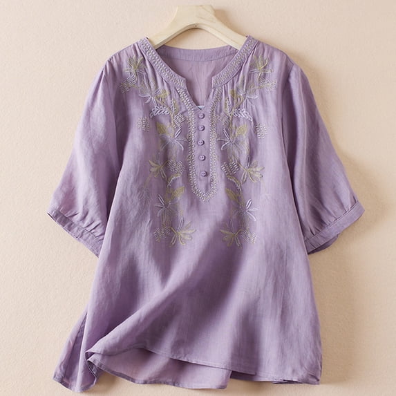 Giftesty Blouses for Women Dressy Casual Tops for Women Women's Casual Short Sleeve V-Neck Tops Summer Loose Tee Shirts Blouse