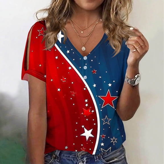 Giftesty Blouses for Women Dressy Casual Women Fashion Casual Shirts Short Sleeve Loose Tee Tops V Neck Blouse