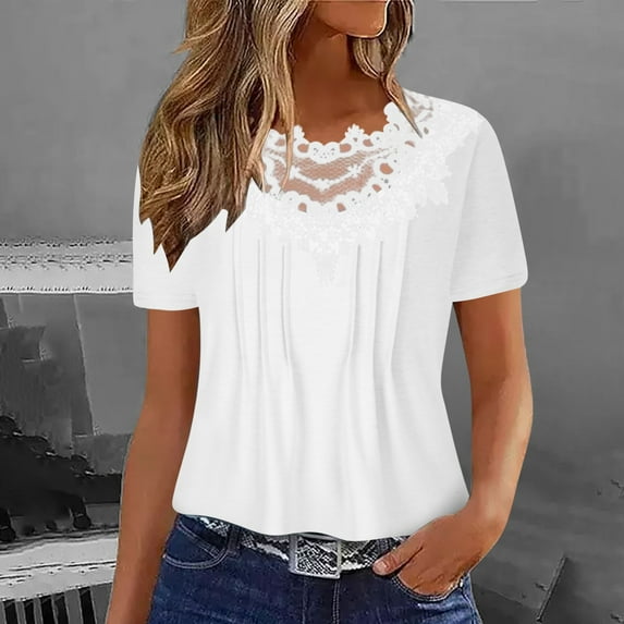 Giftesty Blouses for Women Dressy Casual Women Fashion Summer Sexy Fold Printed Regular Women Short Sleeves V Neck Button Top