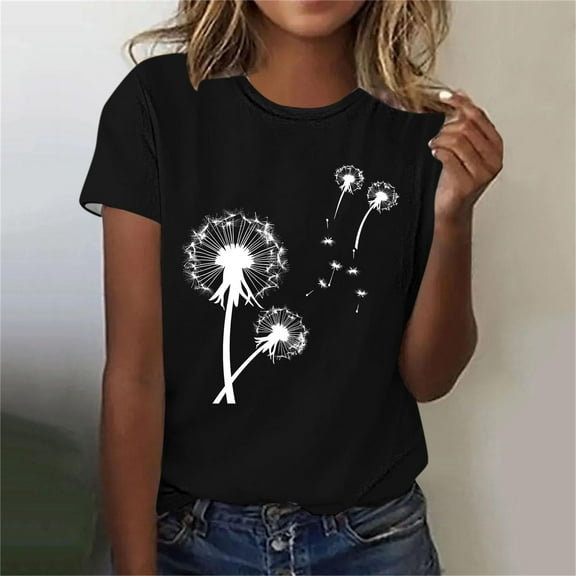 Giftesty Blouses for Women Dressy Casual Women Fashion Summer Sexy Printed Regular Women Short Sleeves Round Neck